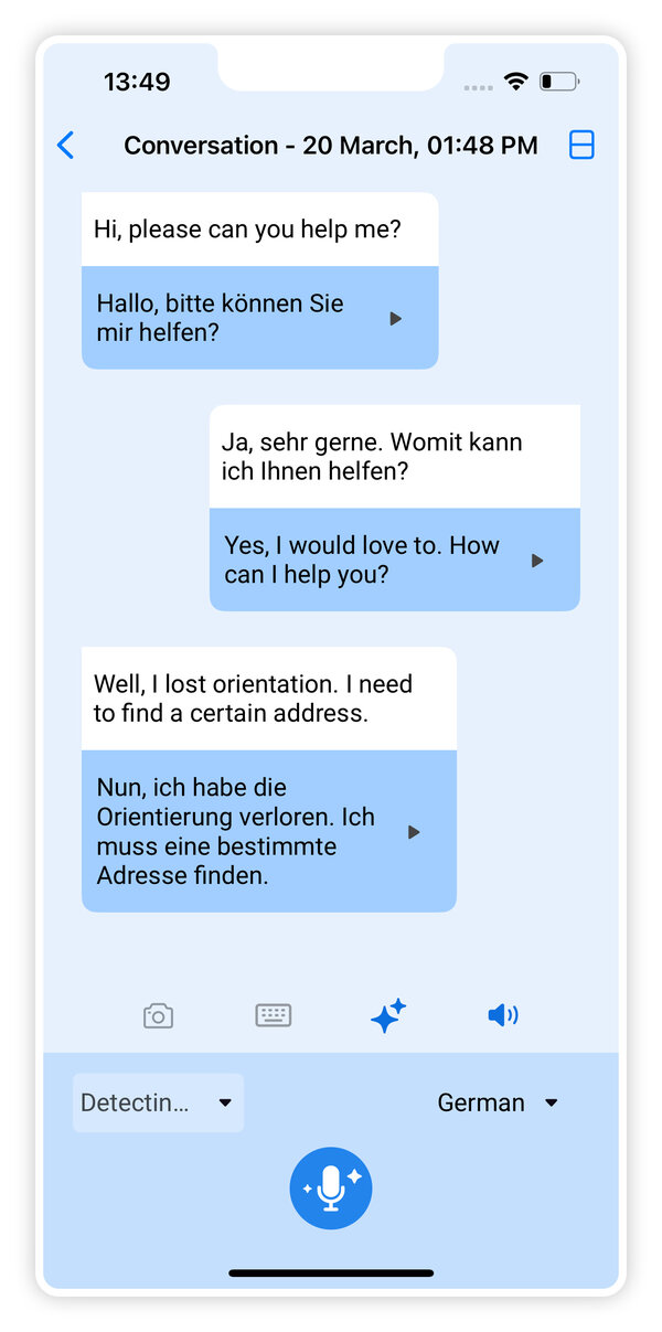 Gesprächsansicht in der TONI live App